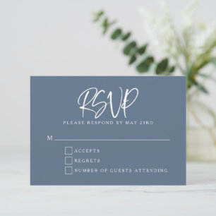 Slate Blue Modern Script Lettering Wedding RSVP Card