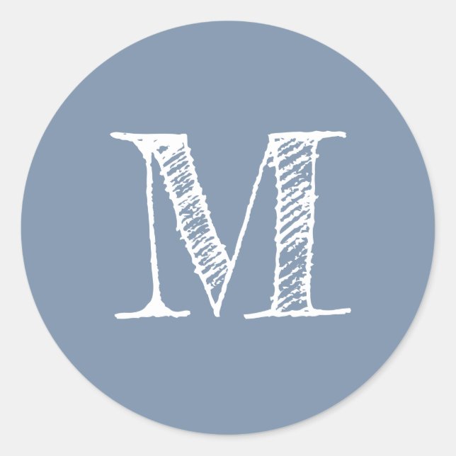 Slate Blue Monogram Initial Classic Round Sticker (Front)
