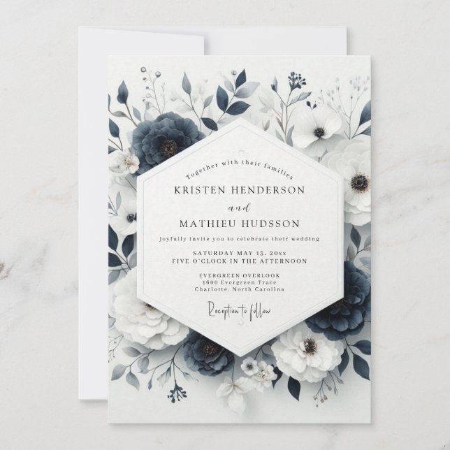 Slate Blue Moody Anemone Wedding Invitation (Front)