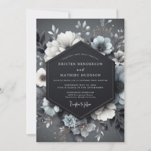 Slate Blue Moody Floral Wedding Invitation