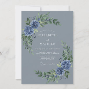 Slate Blue Moody Winter Wedding Invitation