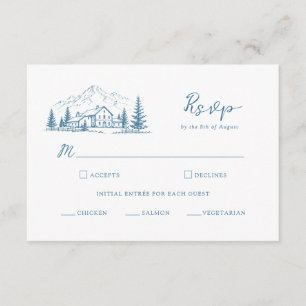 Slate Blue Mountain Winter Wedding RSVP Card
