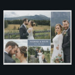 Slate Blue Names & Date Wedding Photo Collage Faux Canvas Print<br><div class="desc">Romantic faux canvas to which you can add four of your wedding photos in different dimensions with your names and wedding date in white against slate blue. Photo collage faux canvas personalized with wedding photos,  names,  and wedding date.</div>
