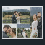 Slate Blue Names & Date Wedding Photo Collage Faux Canvas Print<br><div class="desc">Romantic faux canvas to which you can add four of your wedding photos in different dimensions with your names and wedding date in white against slate blue. Photo collage faux canvas personalized with wedding photos,  names,  and wedding date.</div>