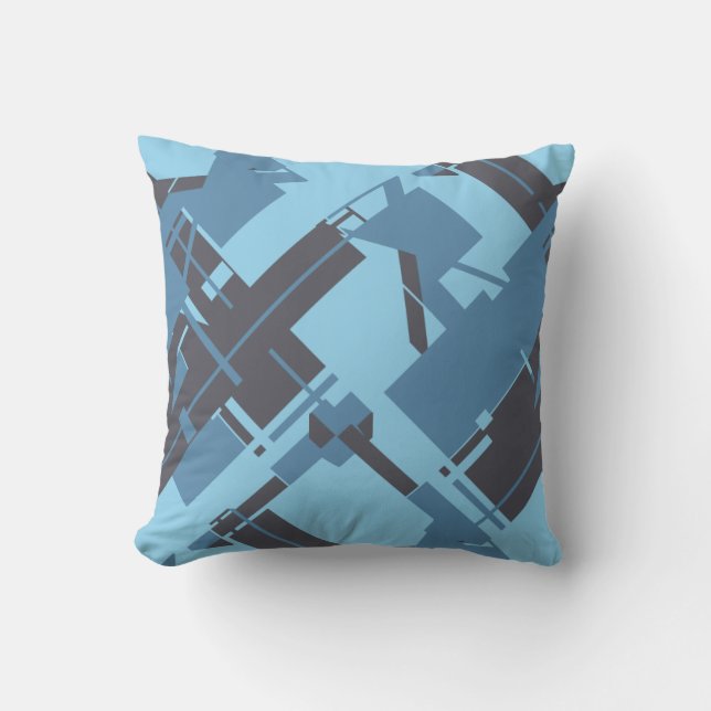 Slate Blue Navy Robin's Egg Blue Diagonal Design Throw Pillow (Front)