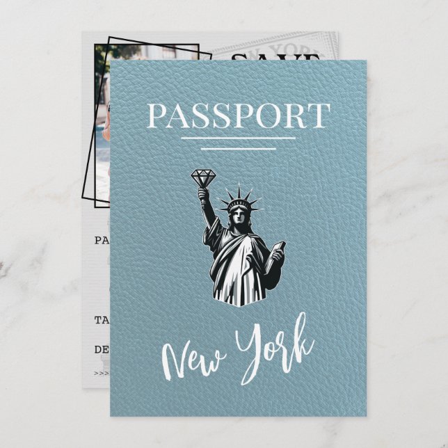 Slate Blue New York City Passport Save The Date (Front/Back)
