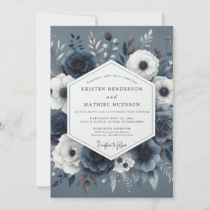 Slate Blue Nocturnal Bloom Wedding Invitation