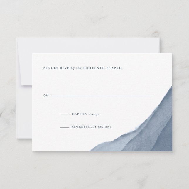 Slate Blue Ombre Watercolor Wedding RSVP (Front)