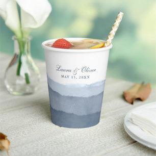 Slate Blue Ombre Watercolor Wedding   Shower Paper Paper Cups