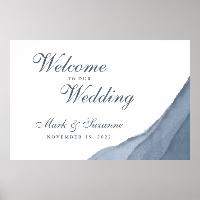 Slate Blue Ombre Watercolor Welcome to Our Wedding Poster (Front)