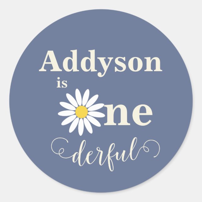 Slate Blue Onederful First Birthday Classic Round Sticker (Front)
