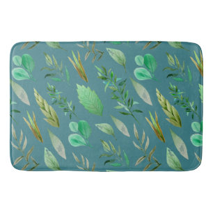 Slate Blue or Steel Blue with Foliage Decoration Bath Mat