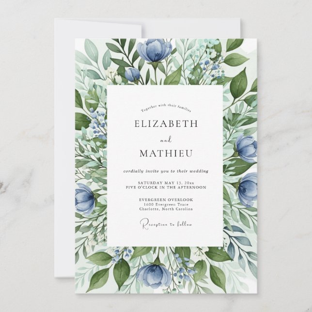 Slate Blue Organic Spring Wedding Invitation (Front)