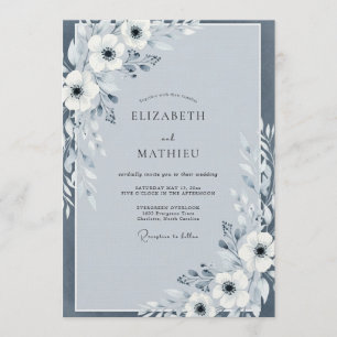 Slate Blue Painterly Anemone Wedding Invitation
