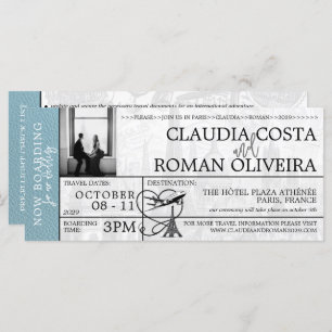 Slate Blue Paris Mariage Boarding Pass Invitation