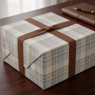 Slate Blue Rust Cream Tartan Plaid Preppy Wrapping Paper
