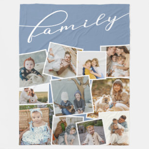 Slate Blue Scattered Photos Photo Collage Family Fleece Blanket