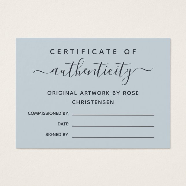 Slate Blue Script Certificate of Authenticity (Front)