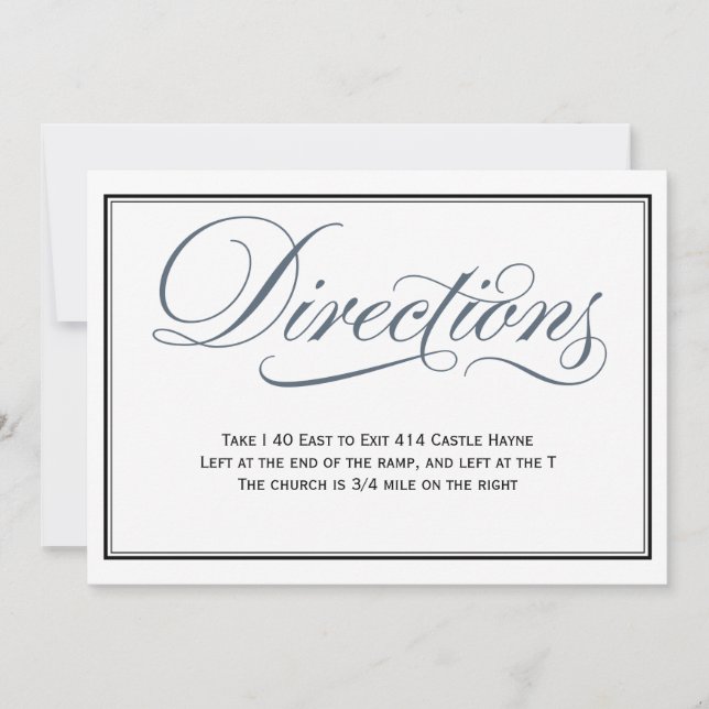 Slate Blue Script Wedding Directions Enclosure Invitation (Front)