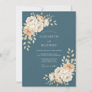 Slate Blue Serene Botanical Wedding Invitation
