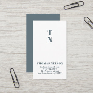 Slate Blue Simple Minimalist Monogram Business Card
