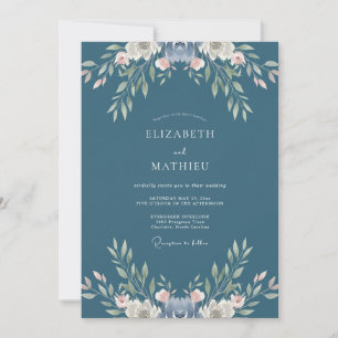 Slate Blue Soft Floral Wedding Invitation