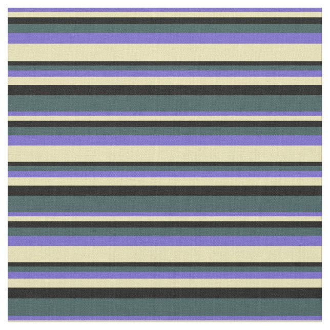 Slate Blue, Tan, Black & Dark Slate Grey Lines Fabric (Close Up)