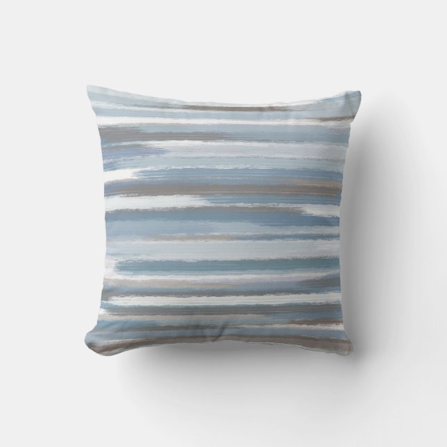 Slate Blue Taupe Abstract Stripes Throw Pillow (Front)
