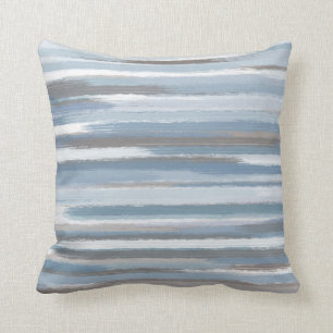 Slate Blue Taupe Abstract Stripes Throw Pillow