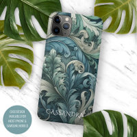Slate Blue Teal Green Grey Paisley Art Pattern