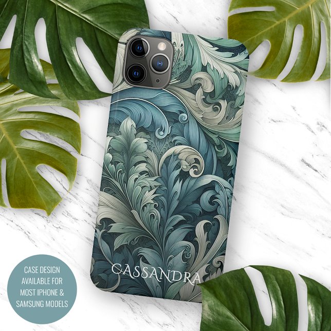 Slate Blue Teal Green Grey Paisley Art Pattern iPhone Case (Creator Uploaded)