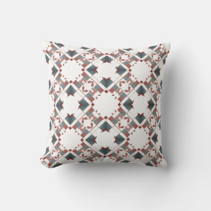 Slate Blue Terracotta on White Diamond Tile Motif Throw Pillow