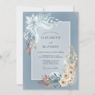 Slate Blue Timeless Winter Wedding Invitation