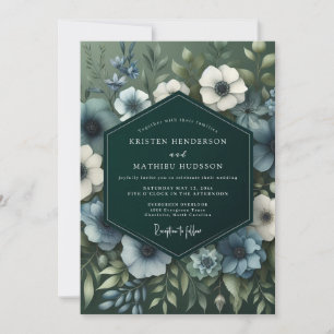 Slate Blue Verdant Bloom Wedding Invitation
