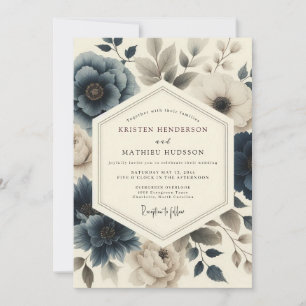 Slate Blue Vintage Flora Wedding Invitation