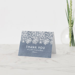 Slate Blue Vintage Lace Wedding Thank You Card