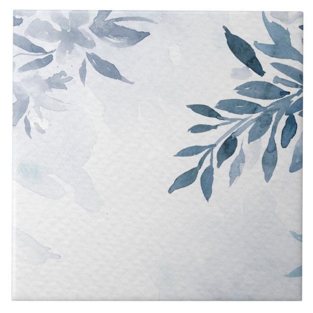 Slate Blue Watercolor Branches Tile (Front)