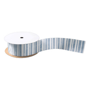 Slate Blue Watercolor Stripes Satin Ribbon