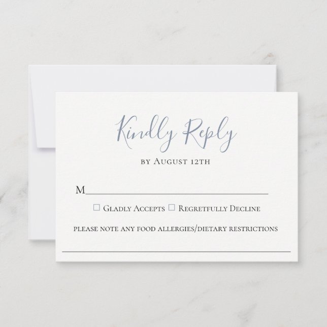 Slate Blue Wedding Food Allergy RSVP Card (Front)