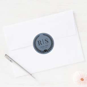 Slate Blue Wedding Monogram Initials Classic Round Sticker