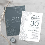 Slate Blue White Botanical Surprise 30th Birthday Invitation<br><div class="desc">Slate Blue White Botanical Surprise 30th Birthday Invitation. Minimalist modern feminine design features botanical accents and typography script font. Simple floral invite card perfect for a stylish female surprise bday celebration.</div>