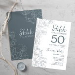Slate Blue White Botanical Surprise 50th Birthday Invitation<br><div class="desc">Slate Blue White Botanical Surprise 50th Birthday Invitation. Minimalist modern feminine design features botanical accents and typography script font. Simple floral invite card perfect for a stylish female surprise bday celebration.</div>