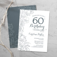 Slate Blue White Floral 60th Birthday Party