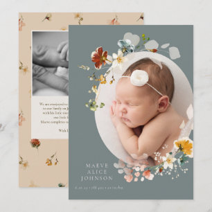 Slate Blue Wildflower Photo Birth Announcement