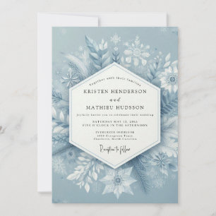 Slate Blue Winter Bloom Wedding Invitation