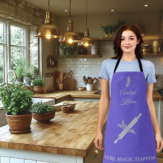 Slate Blue with Silver Rolling Pin and Herb Design Apron