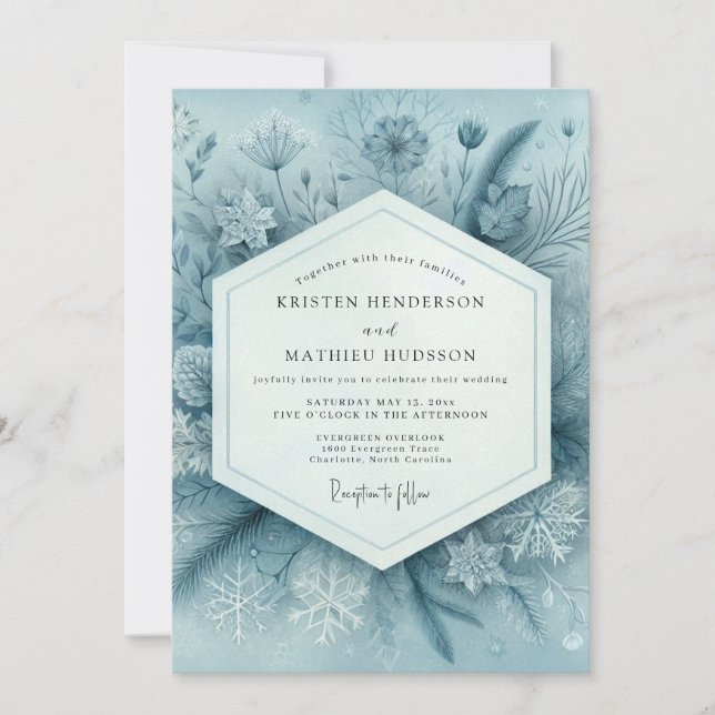 Slate Blue Woodland Bloom Wedding Invitation (Front)