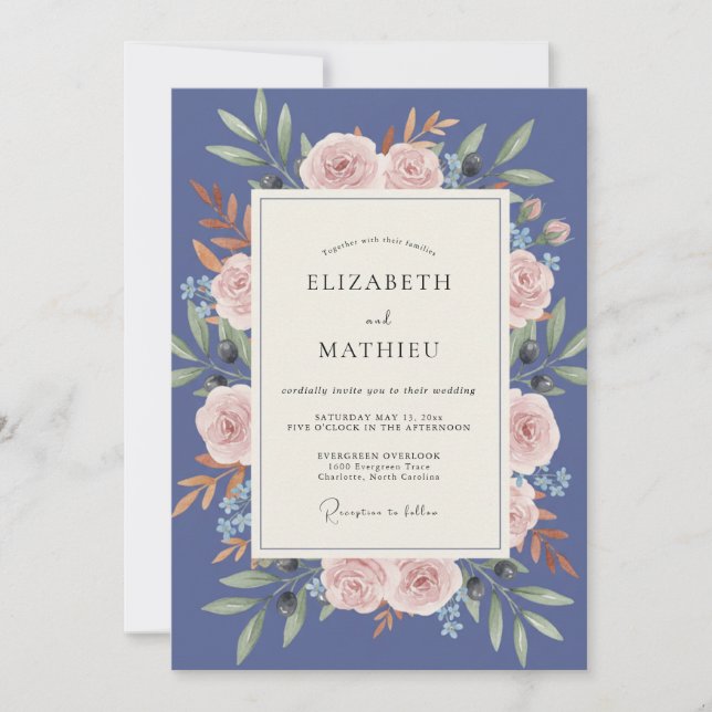 Slate Blush Leaf Wedding Invitation (Front)