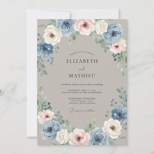 Slate Blush Pink Petal Wedding Invitation (Front)