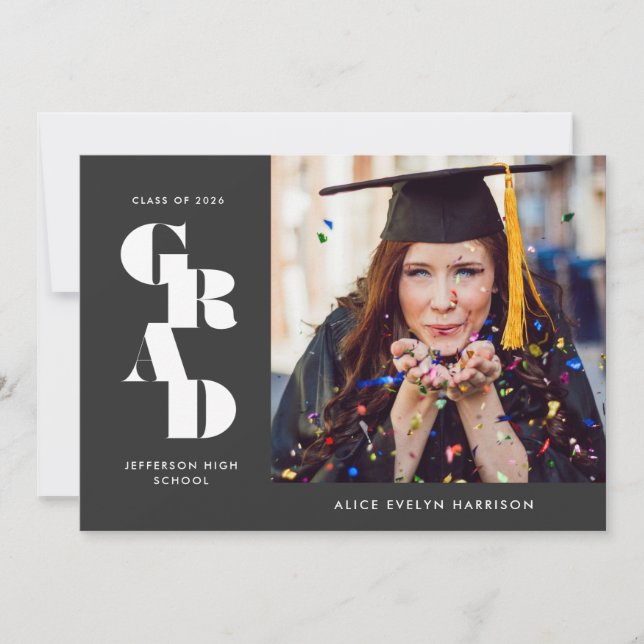 Slate Bold Serif Single Photo Graduation Announcement (Front)